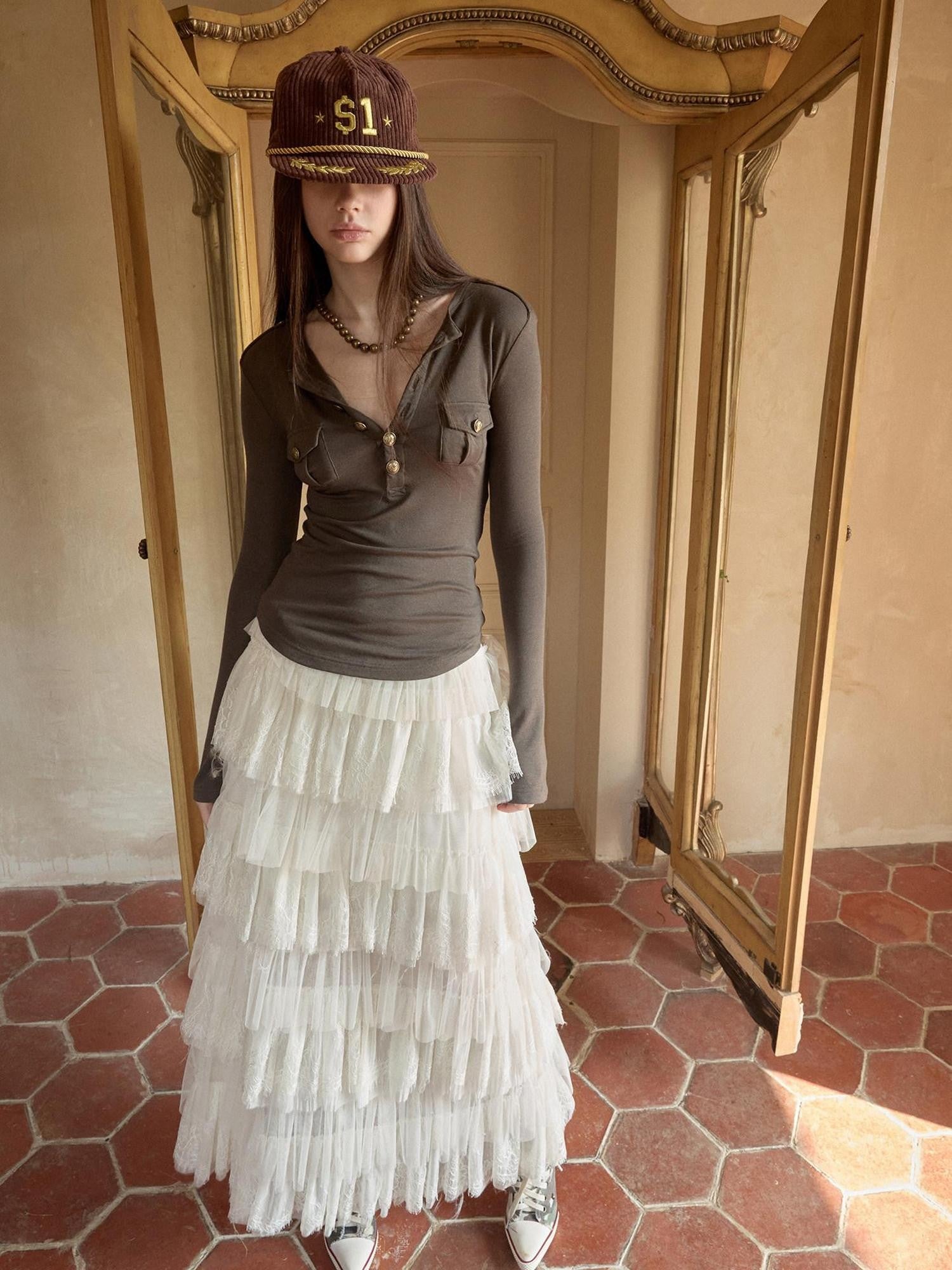 1JINN STUDIO French Lace Multi Layer Tulle Spliced Women&