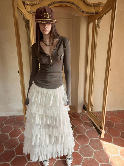 1JINN STUDIO French Lace Multi Layer Tulle Spliced Women&