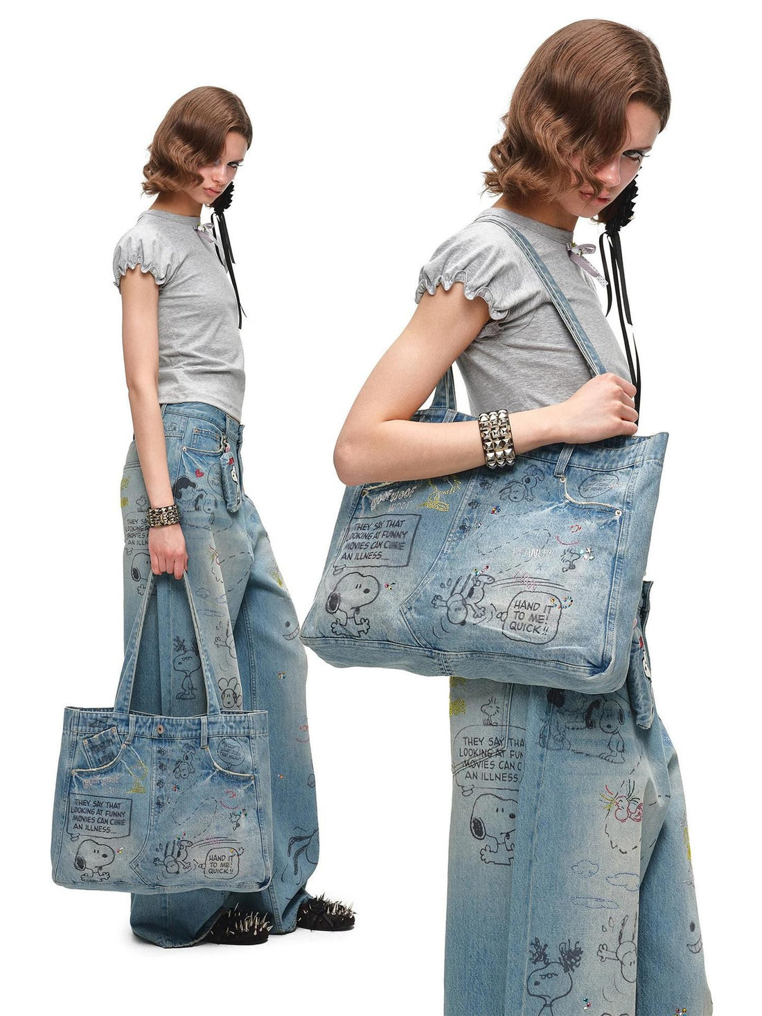1JINN STUDIO Graffiti Print Rhinestone Large Capacity Women&