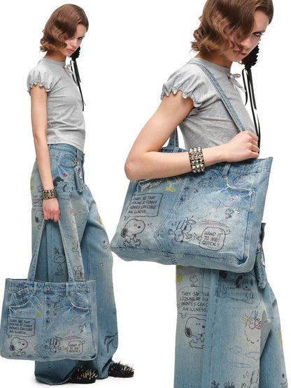 1JINN STUDIO Graffiti Print Rhinestone Large Capacity Women&