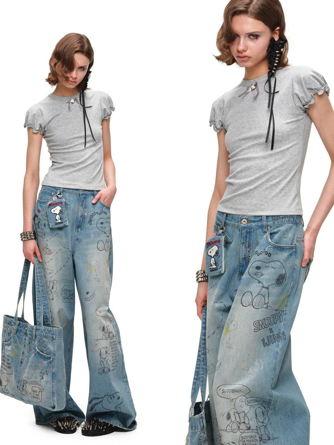 1JINN STUDIO Graffiti Print Rhinestone Large Capacity Women&