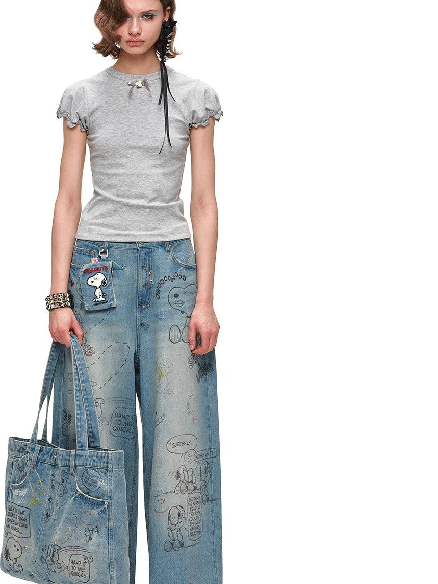 1JINN STUDIO Graffiti Print Rhinestone Women&
