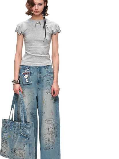 1JINN STUDIO Graffiti Print Rhinestone Women&