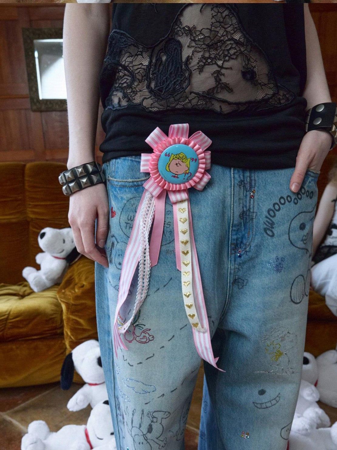 1JINN STUDIO Graffiti Print Rhinestone Women&