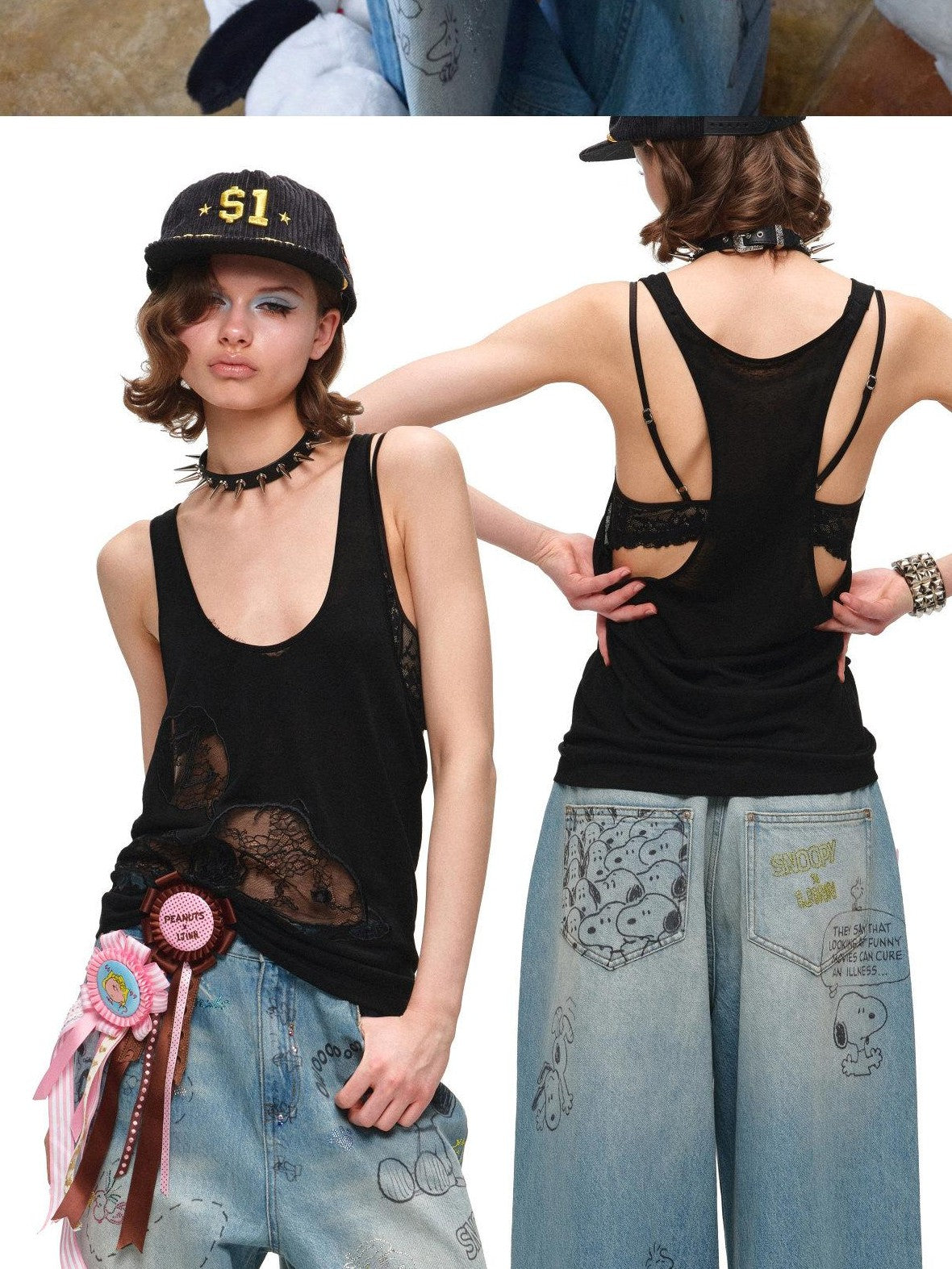 1JINN STUDIO Graffiti Print Rhinestone Women&