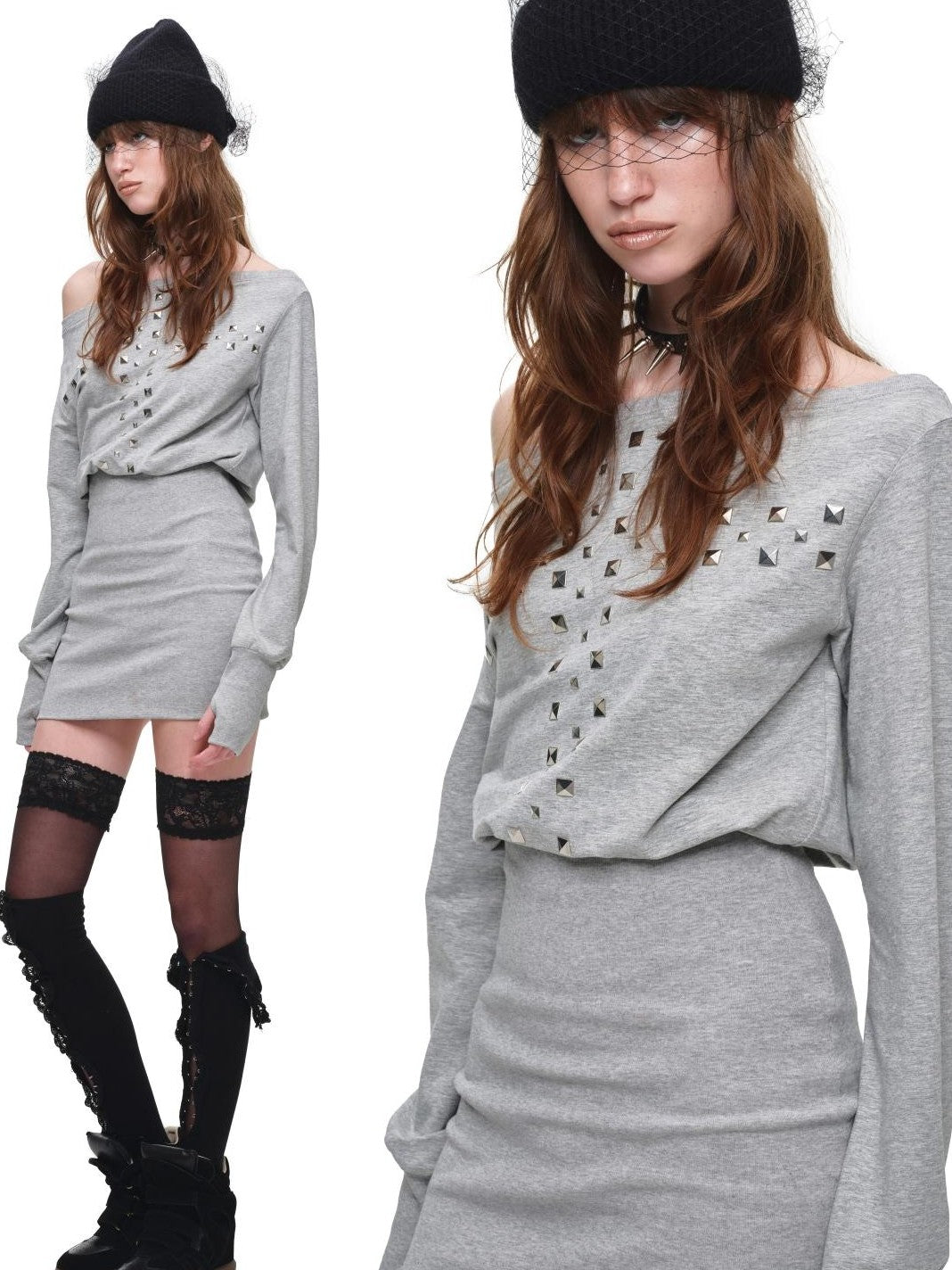 1JINN STUDIO Handmade Cross Studded One Shoulder Women&