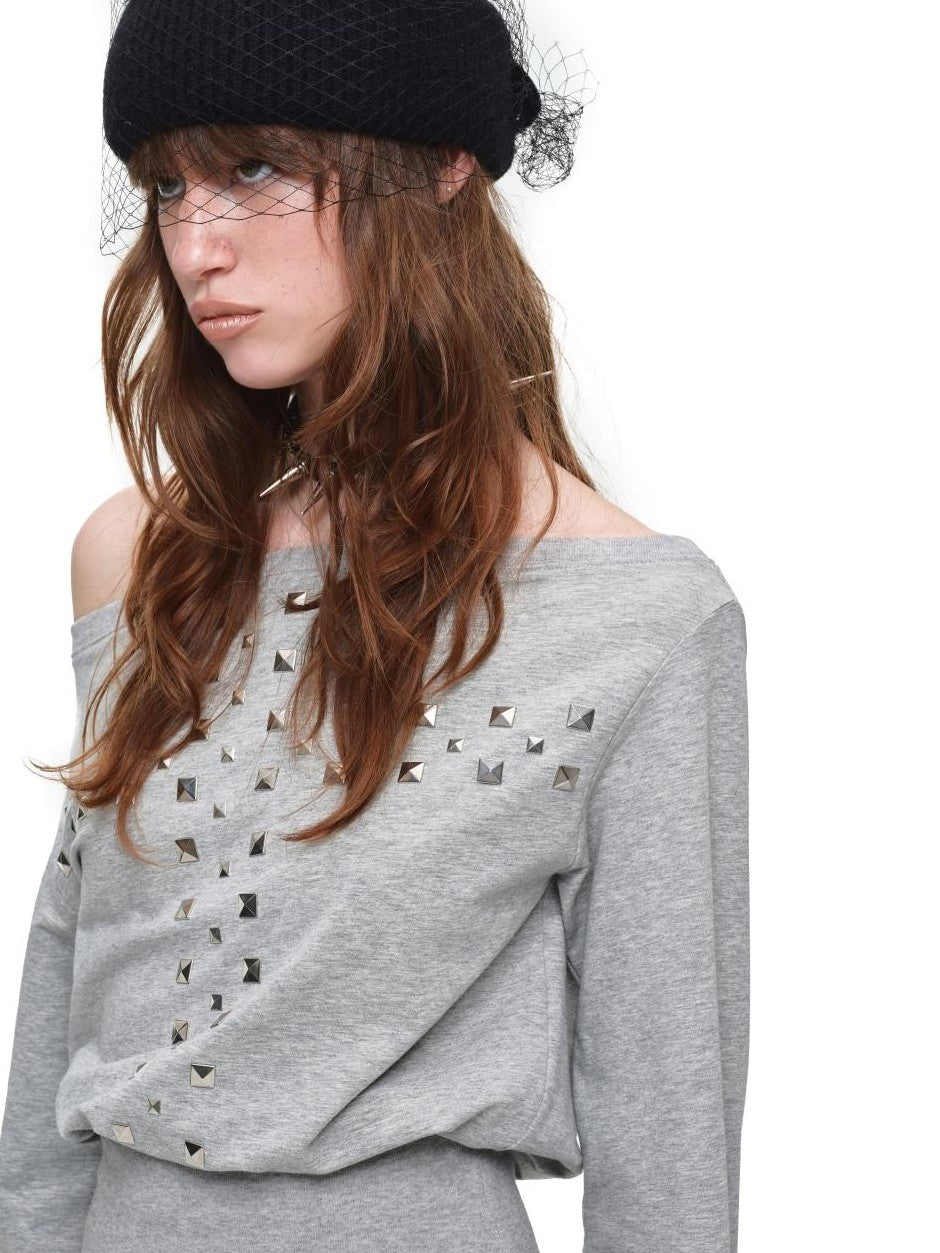 1JINN STUDIO Handmade Cross Studded One Shoulder Women&