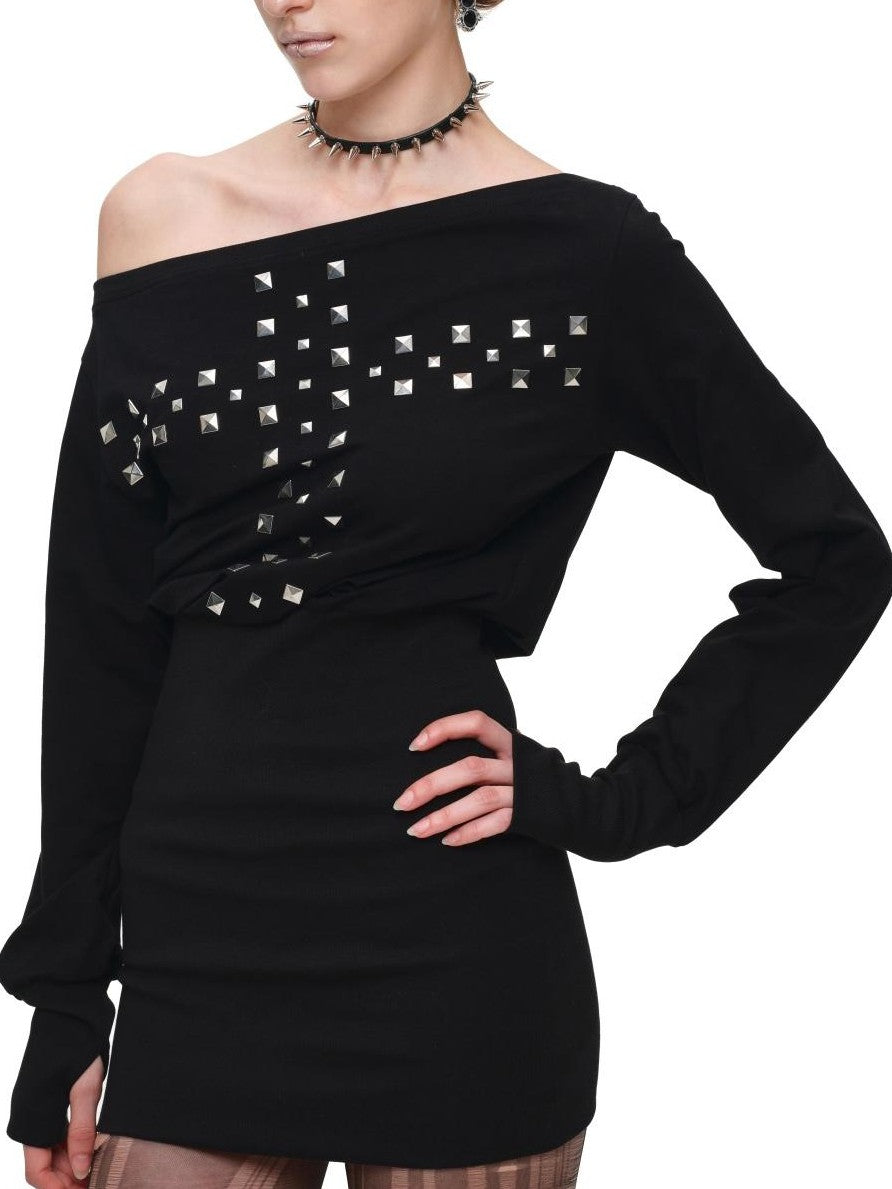1JINN STUDIO Handmade Cross Studded One Shoulder Women&