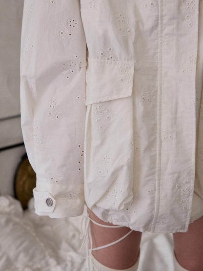 1JINN STUDIO Heavy Embroidered Jacquard Multi Pocket Stand Collar Women&