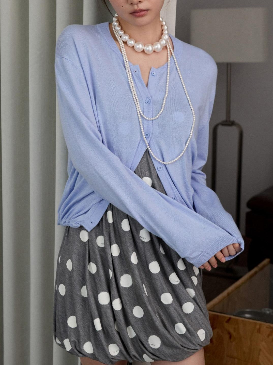 1JINN STUDIO Henley Collar Bud Sleeve Waist Cinched Women&