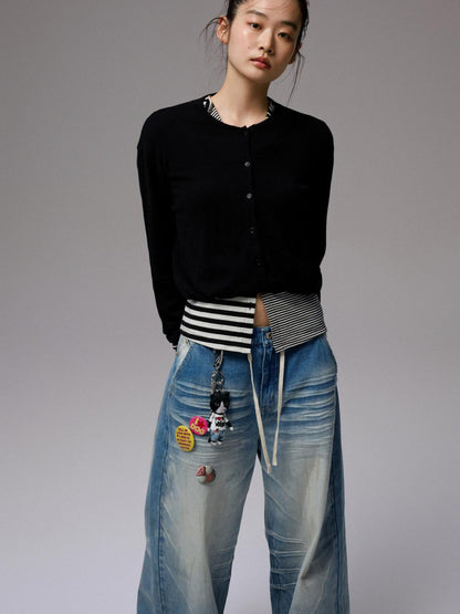 1JINN STUDIO Henley Collar Bud Sleeve Waist Cinched Women&