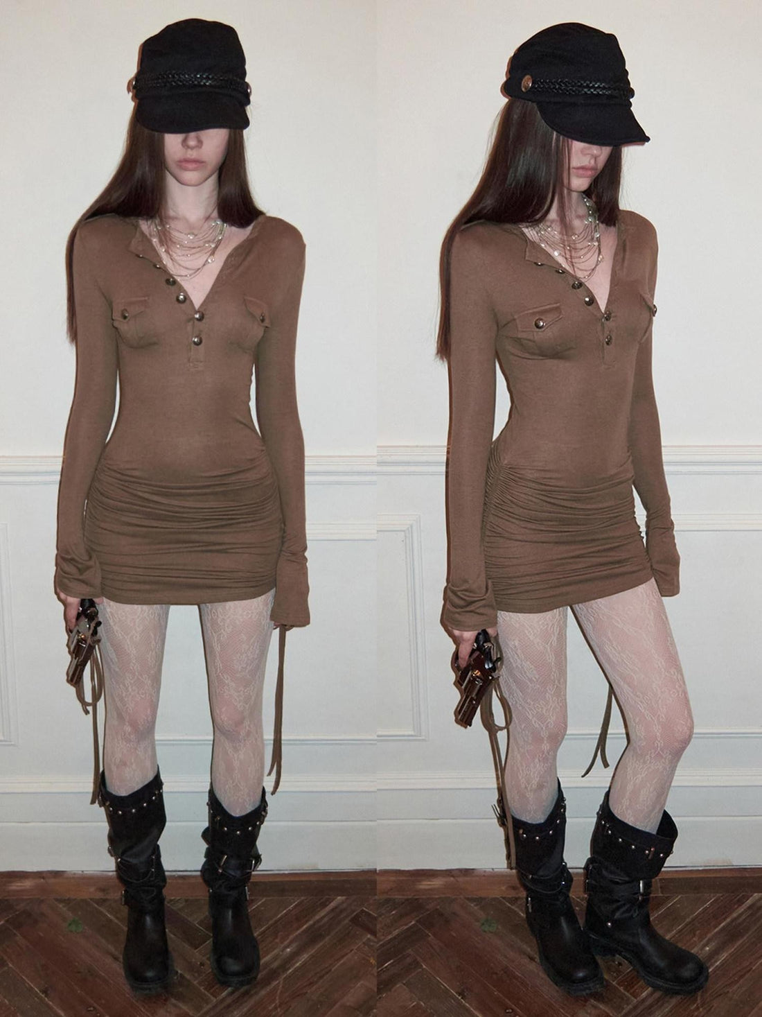 1JINN STUDIO Henley Collar Pocket Knit Women&