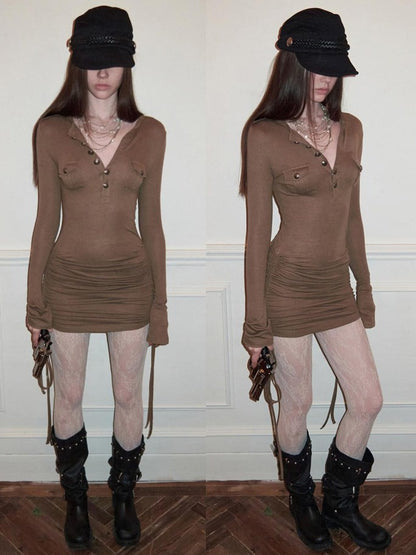 1JINN STUDIO Henley Collar Pocket Knit Women&