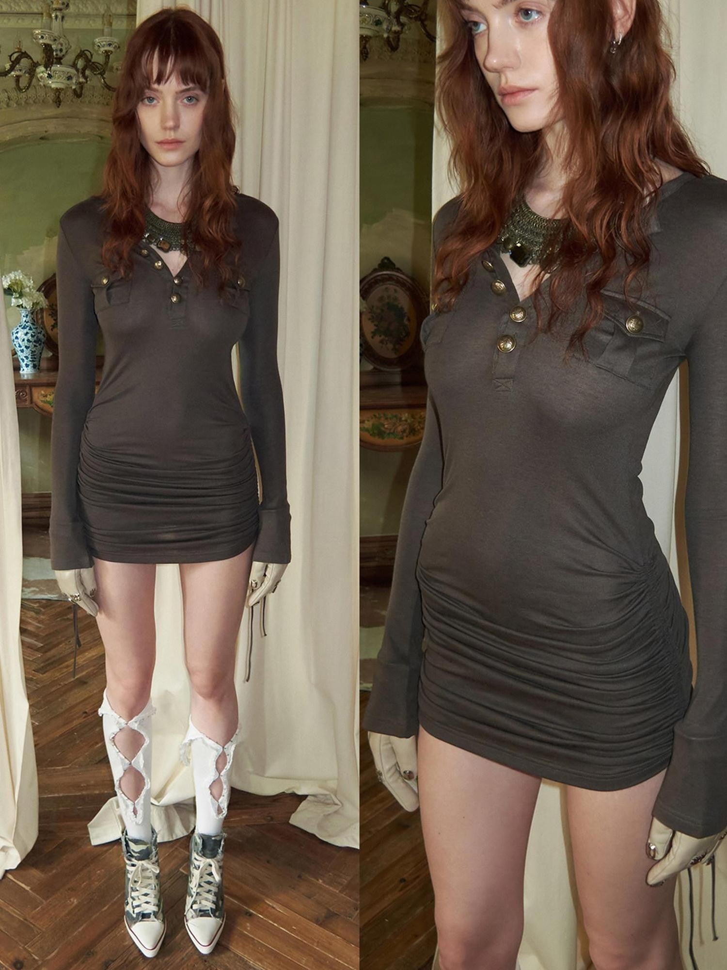 1JINN STUDIO Henley Collar Pocket Knit Women&