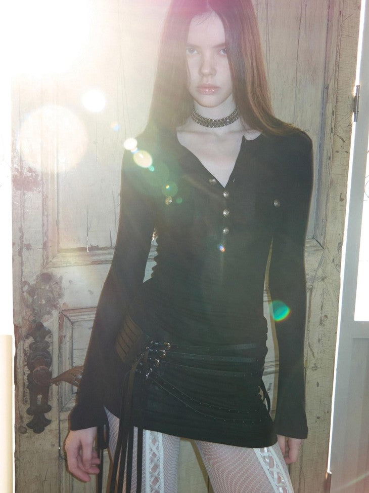 1JINN STUDIO Henley Collar Pocket Knit Women&