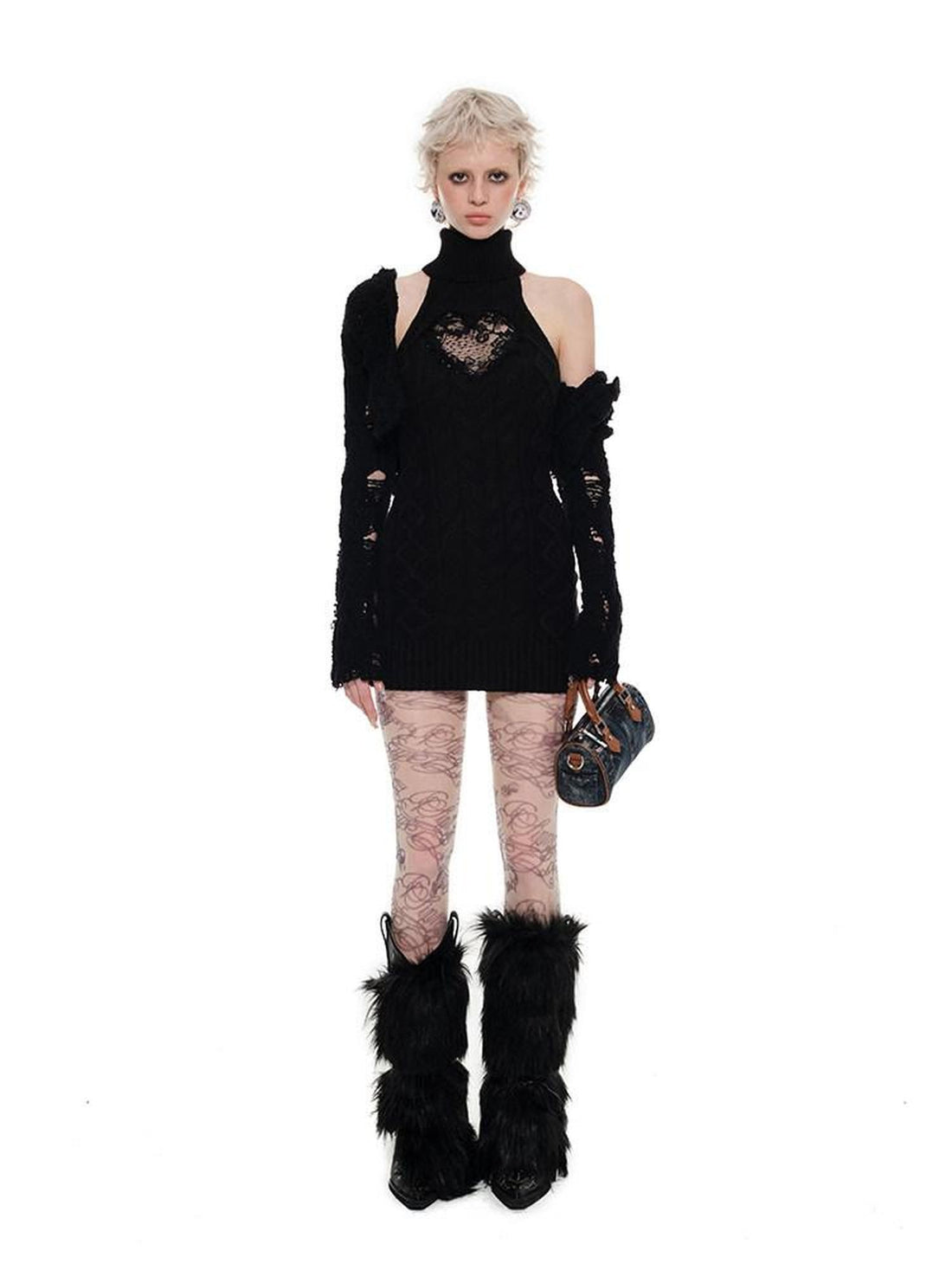 1JINN STUDIO High Neck Lace Cutout Waist Cinching Sleeveless Women&