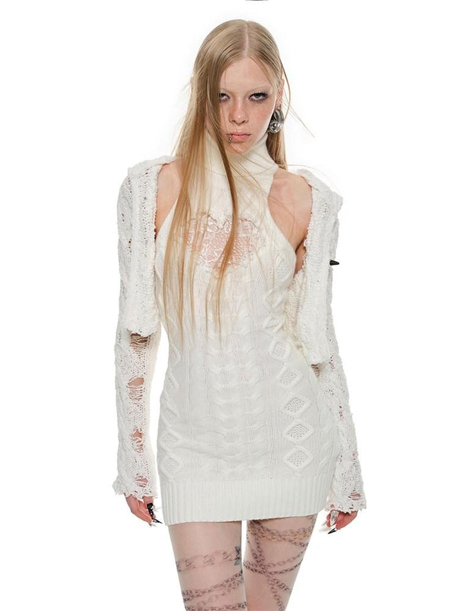 1JINN STUDIO High Neck Lace Cutout Waist Cinching Sleeveless Women&