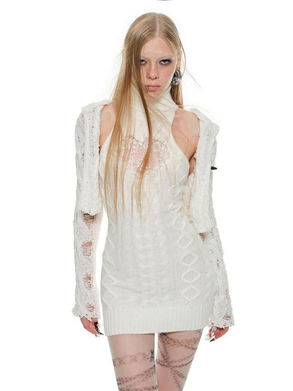 1JINN STUDIO High Neck Lace Cutout Waist Cinching Sleeveless Women&