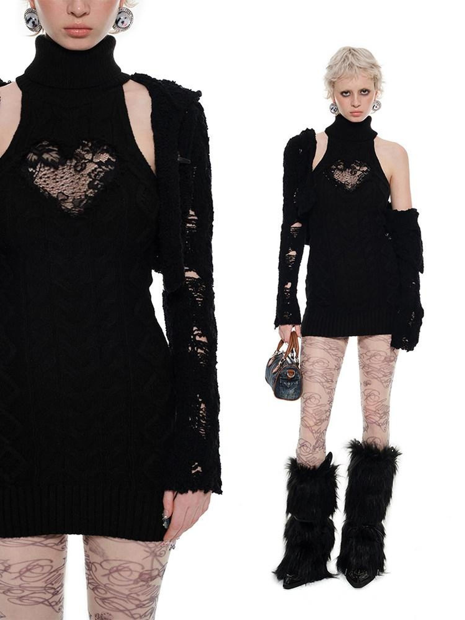 1JINN STUDIO High Neck Lace Cutout Waist Cinching Sleeveless Women&