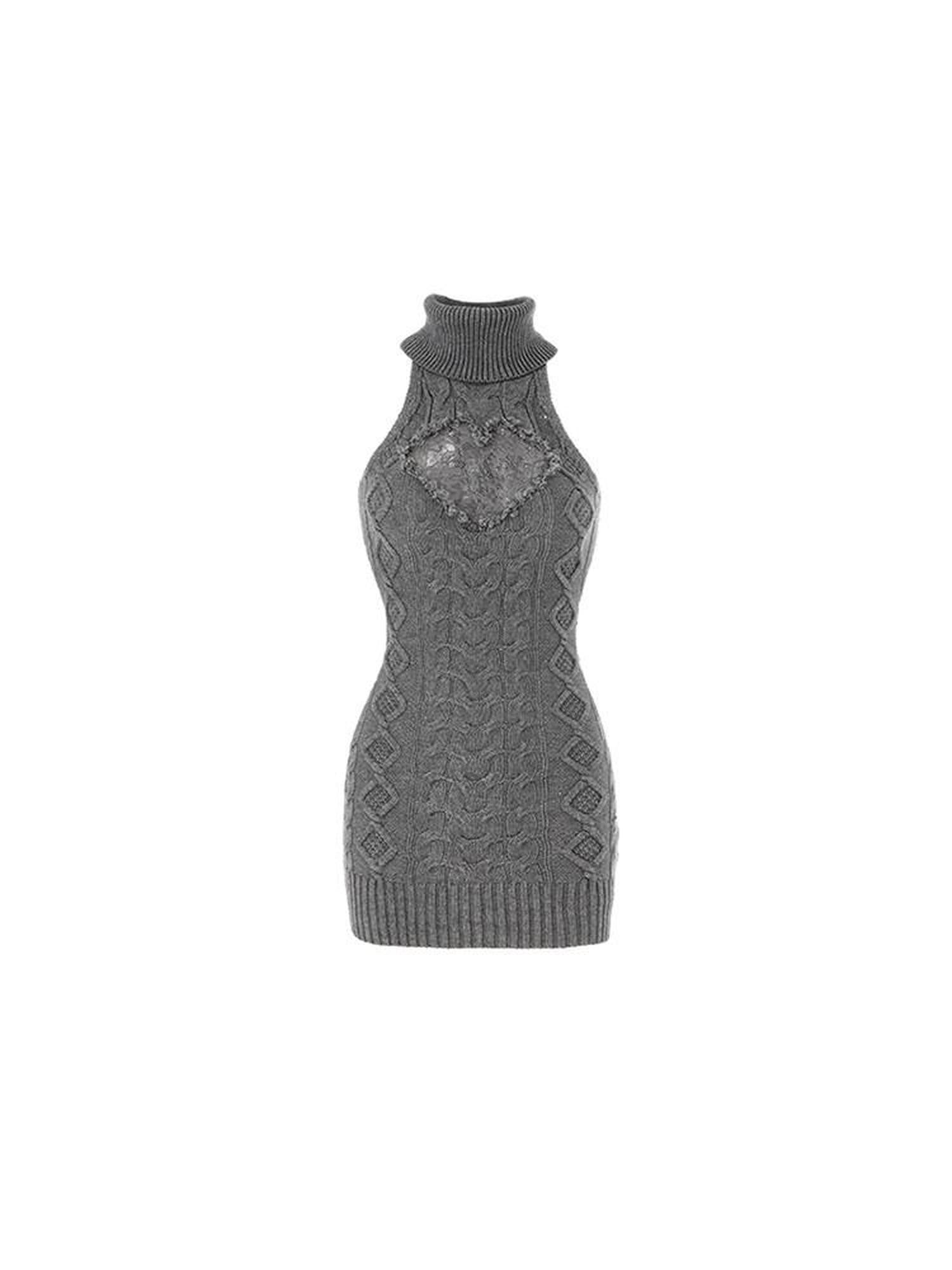 1JINN STUDIO High Neck Lace Cutout Waist Cinching Sleeveless Women&
