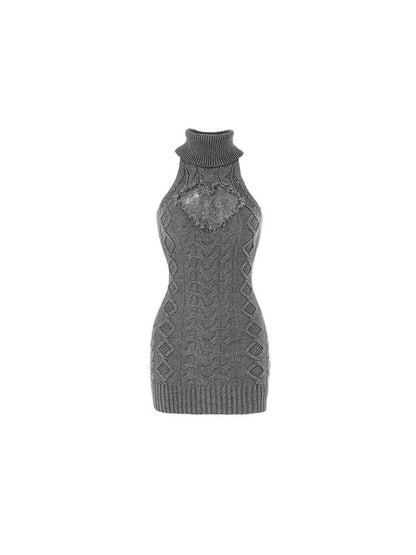 1JINN STUDIO High Neck Lace Cutout Waist Cinching Sleeveless Women&