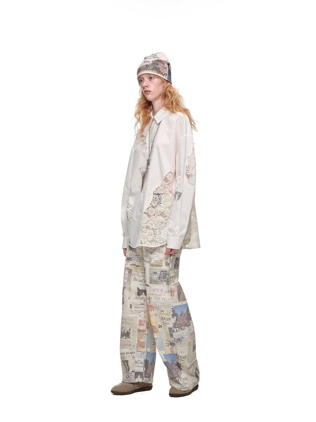 1JINN STUDIO Hollow Lace Paneled Print Women&