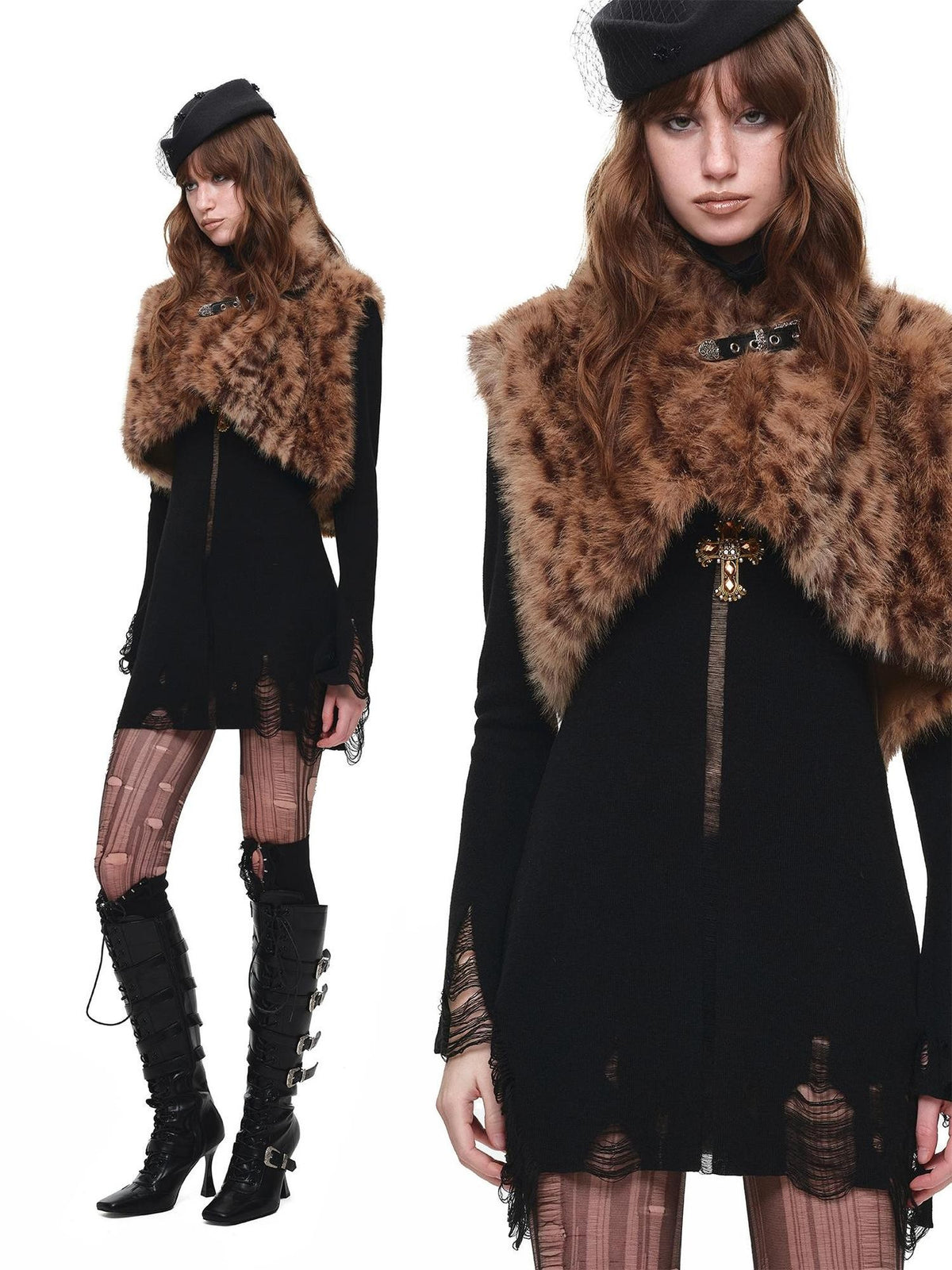 1JINN STUDIO Hollow Out High Neck Long Sleeve Women&