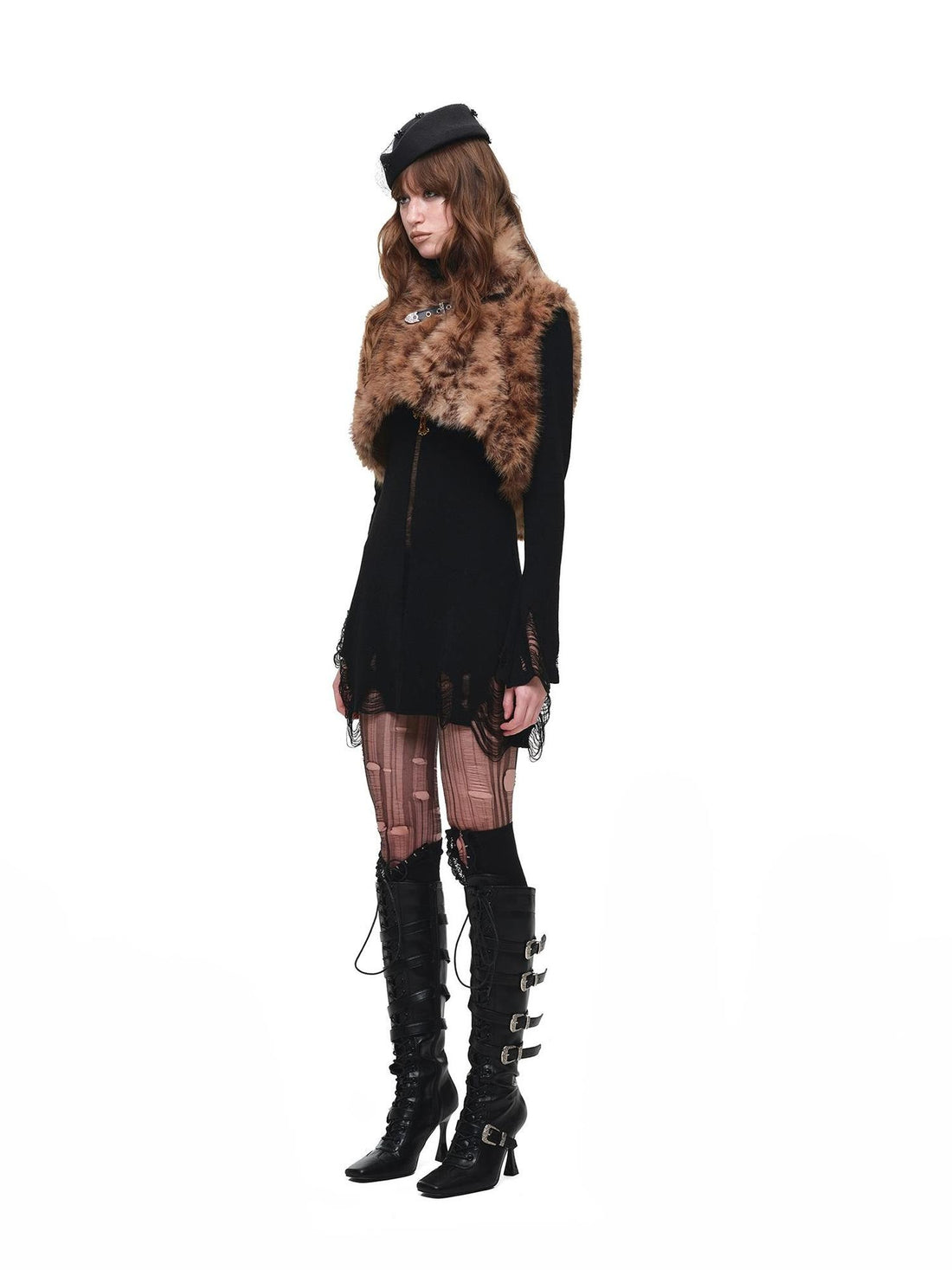 1JINN STUDIO Hollow Out High Neck Long Sleeve Women&