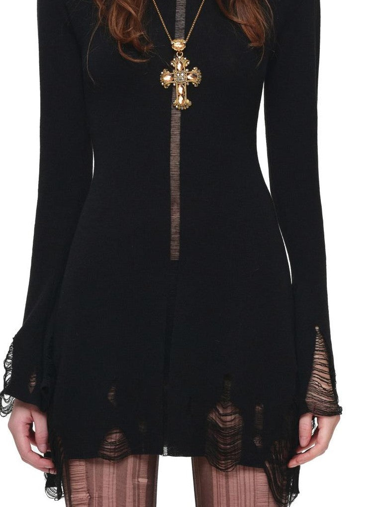 1JINN STUDIO Hollow Out High Neck Long Sleeve Women&