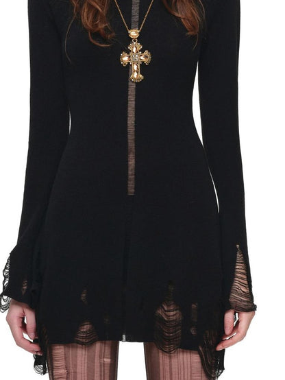 1JINN STUDIO Hollow Out High Neck Long Sleeve Women&