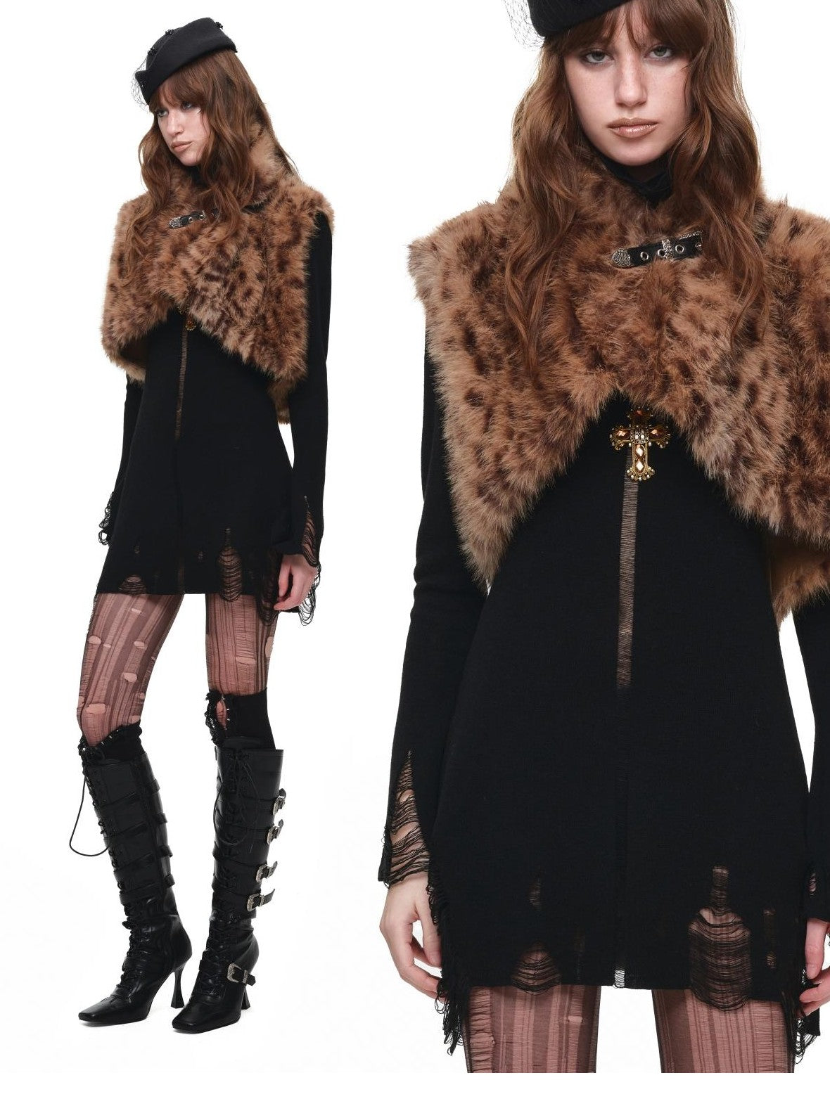1JINN STUDIO Hollow Out High Neck Long Sleeve Women&