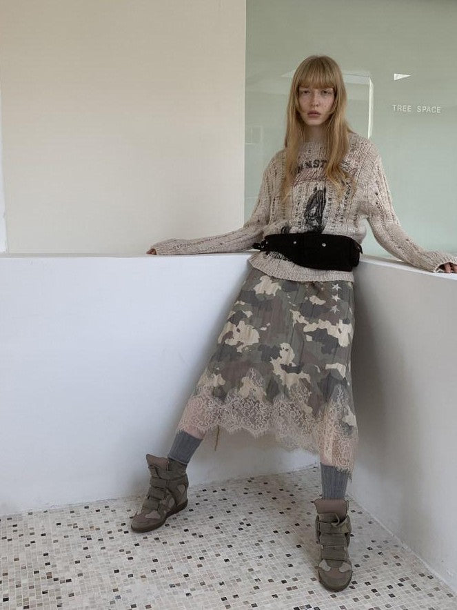 1JINN STUDIO Iceland Animal Print Openwork Ripped Women&