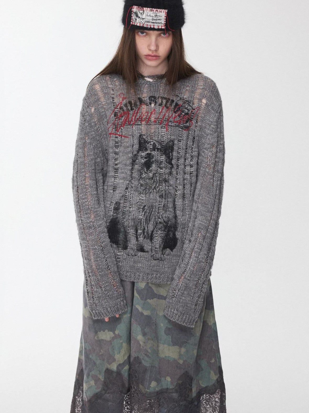 1JINN STUDIO Iceland Animal Print Openwork Ripped Women&