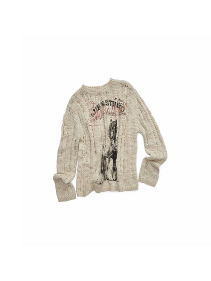 1JINN STUDIO Iceland Animal Print Openwork Ripped Women&