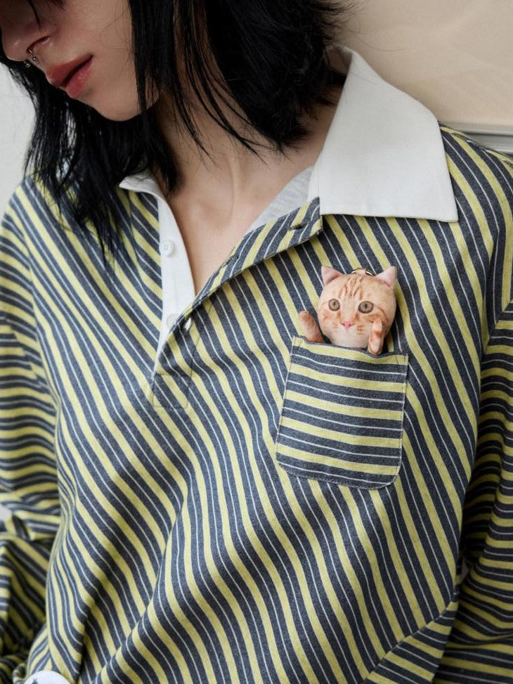 1JINN STUDIO Irregular Colorblock Stripes Henley Collar Polo Women&