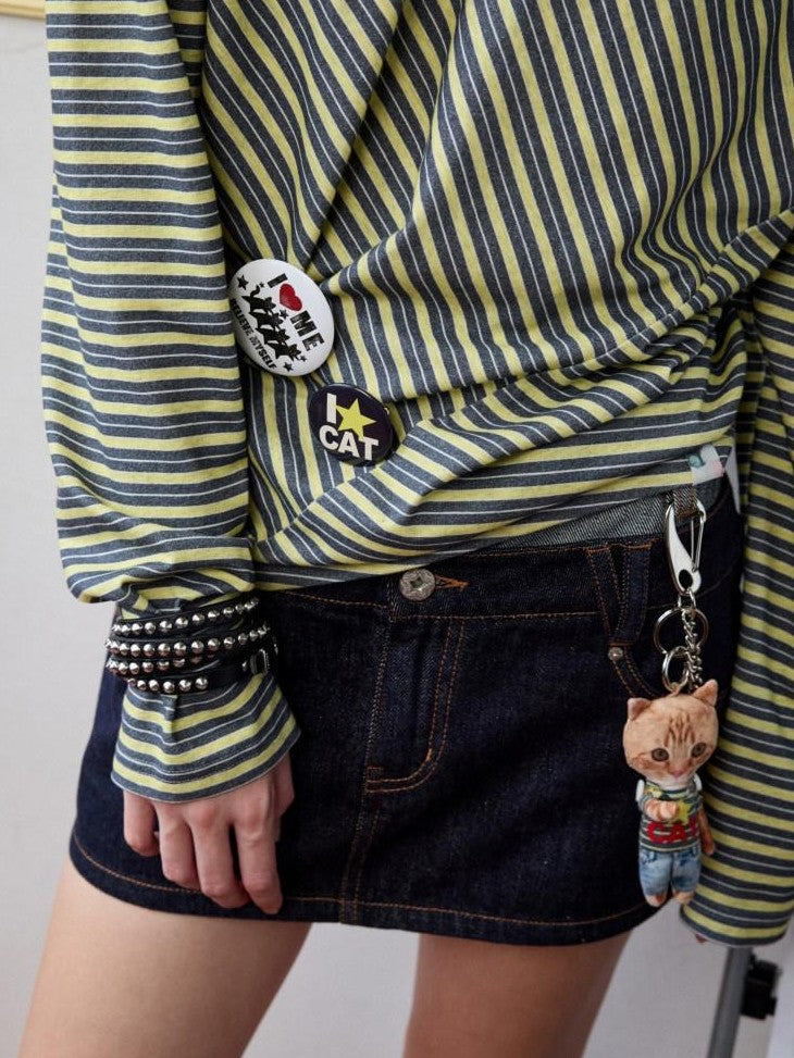 1JINN STUDIO Irregular Colorblock Stripes Henley Collar Polo Women&