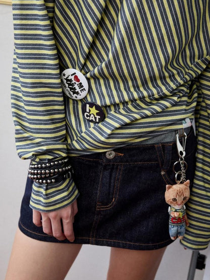 1JINN STUDIO Irregular Colorblock Stripes Henley Collar Polo Women&
