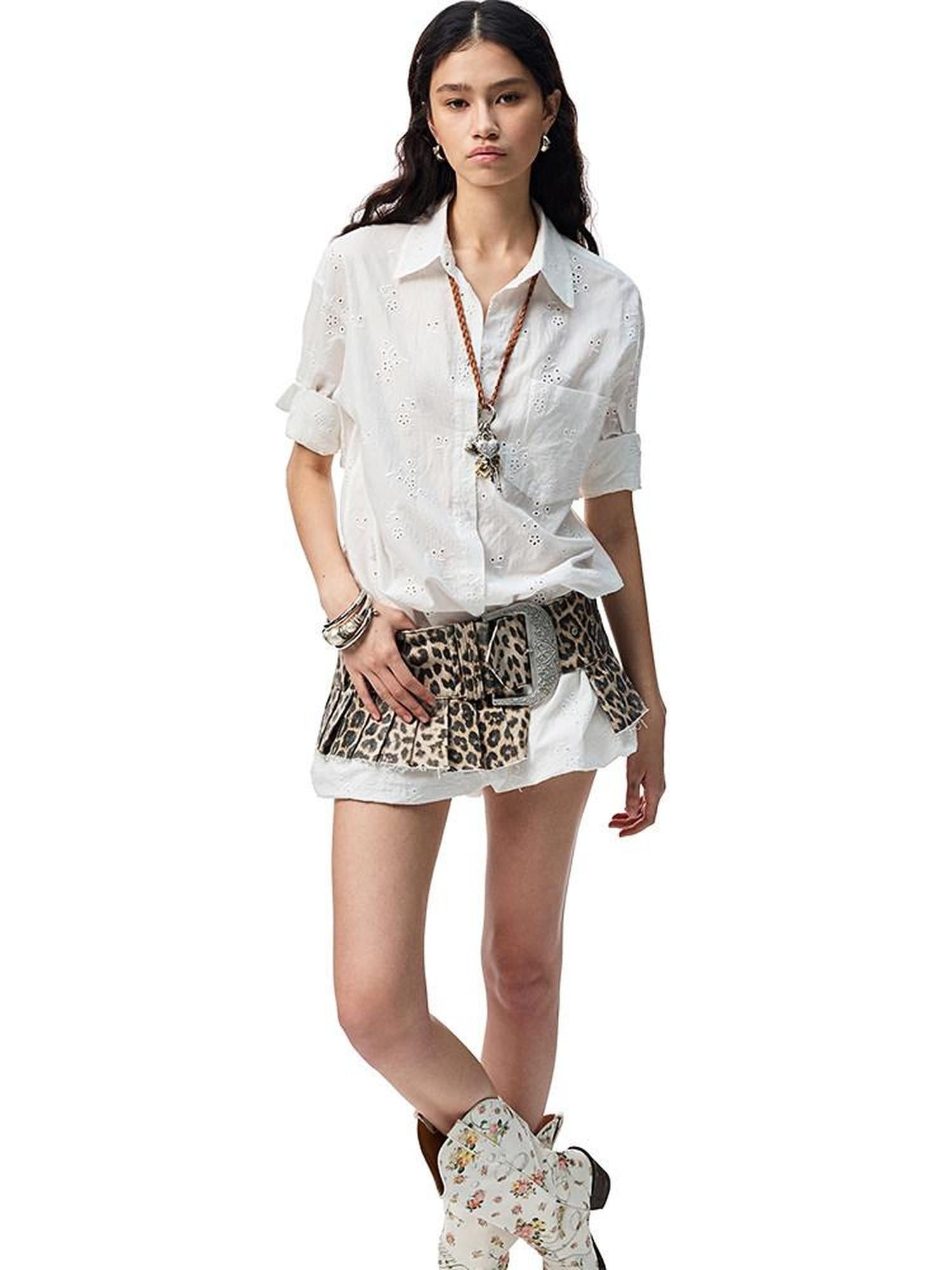 1JINN STUDIO Jacquard Cutout Drop Shoulder Double Bubble Women&