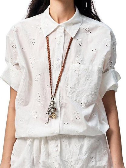 1JINN STUDIO Jacquard Cutout Drop Shoulder Double Bubble Women&