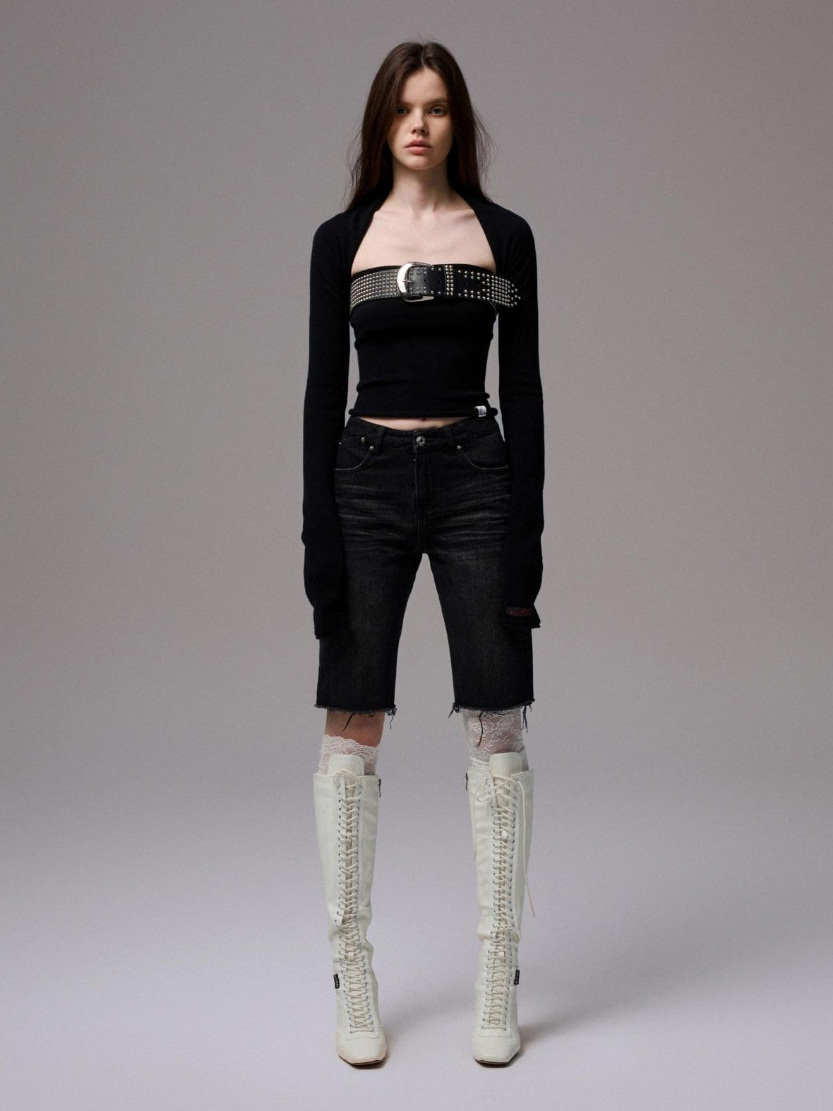 1JINN STUDIO Knit Solid Rolled Edge Straight Neck Women&