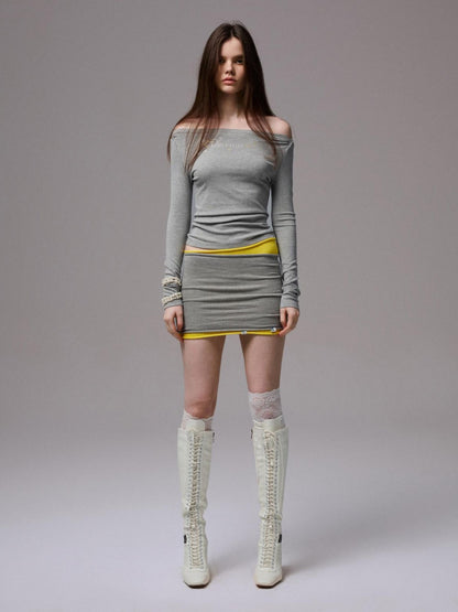 1JINN STUDIO Knit Solid Rolled Edge Straight Neck Women&