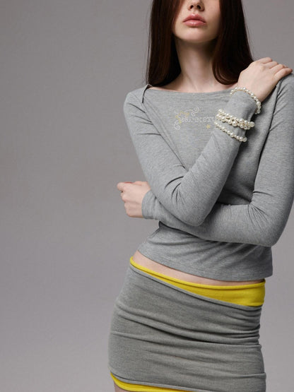 1JINN STUDIO Knit Solid Rolled Edge Straight Neck Women&