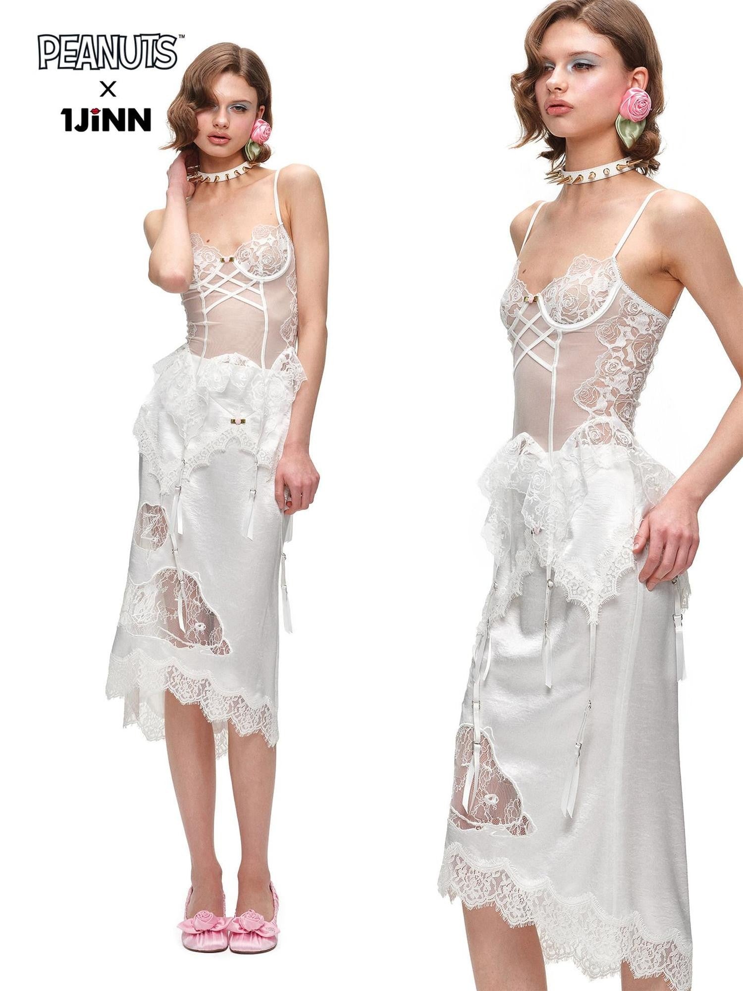 1JINN STUDIO Lace Applique Embroidery Deconstructed Fishtail Women&