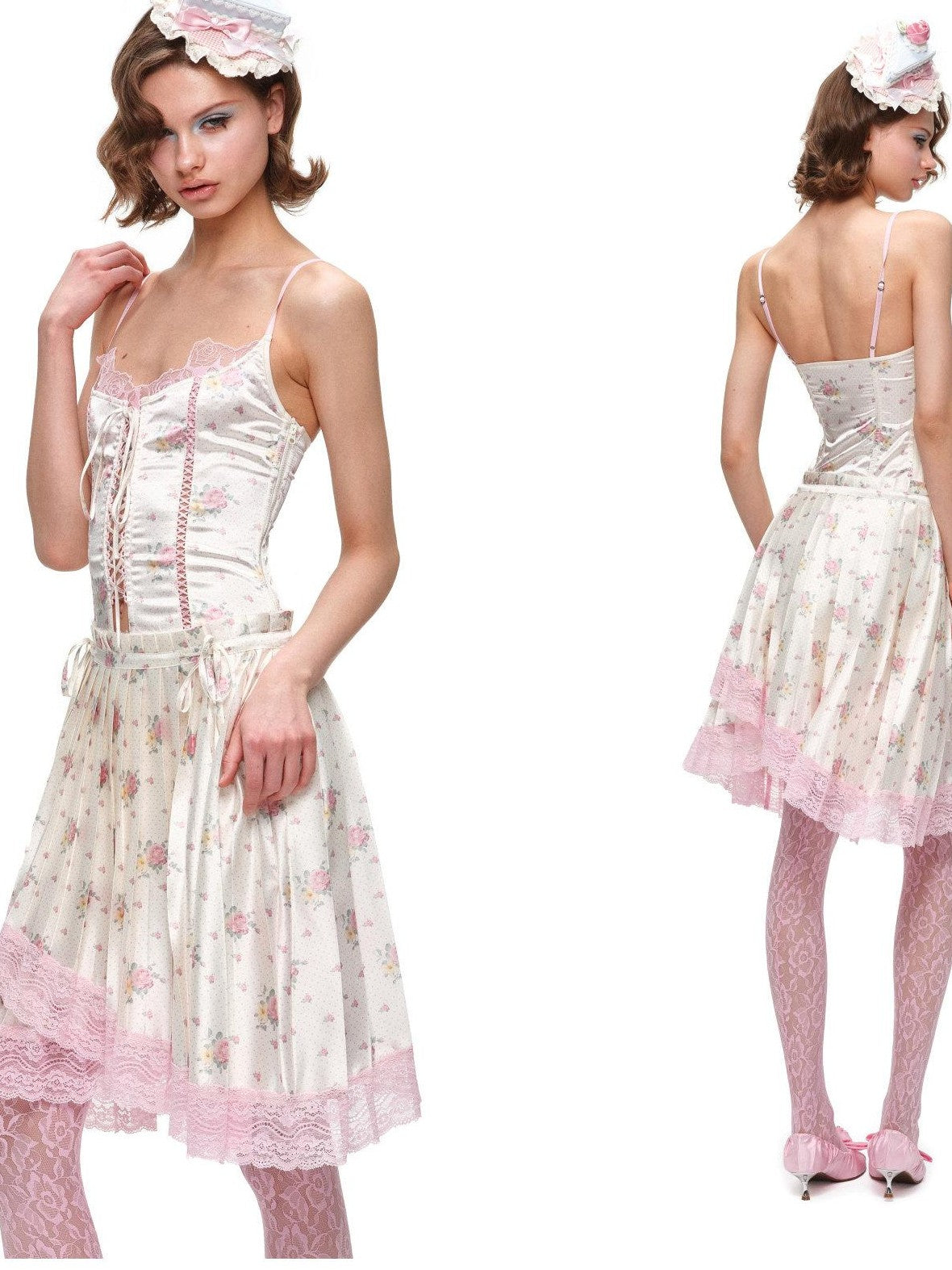 1JINN STUDIO Lace Boned Corset Tie Layered Women&
