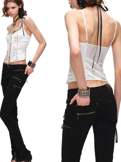 1JINN STUDIO Lace Boned Corset Tie Layered Women&