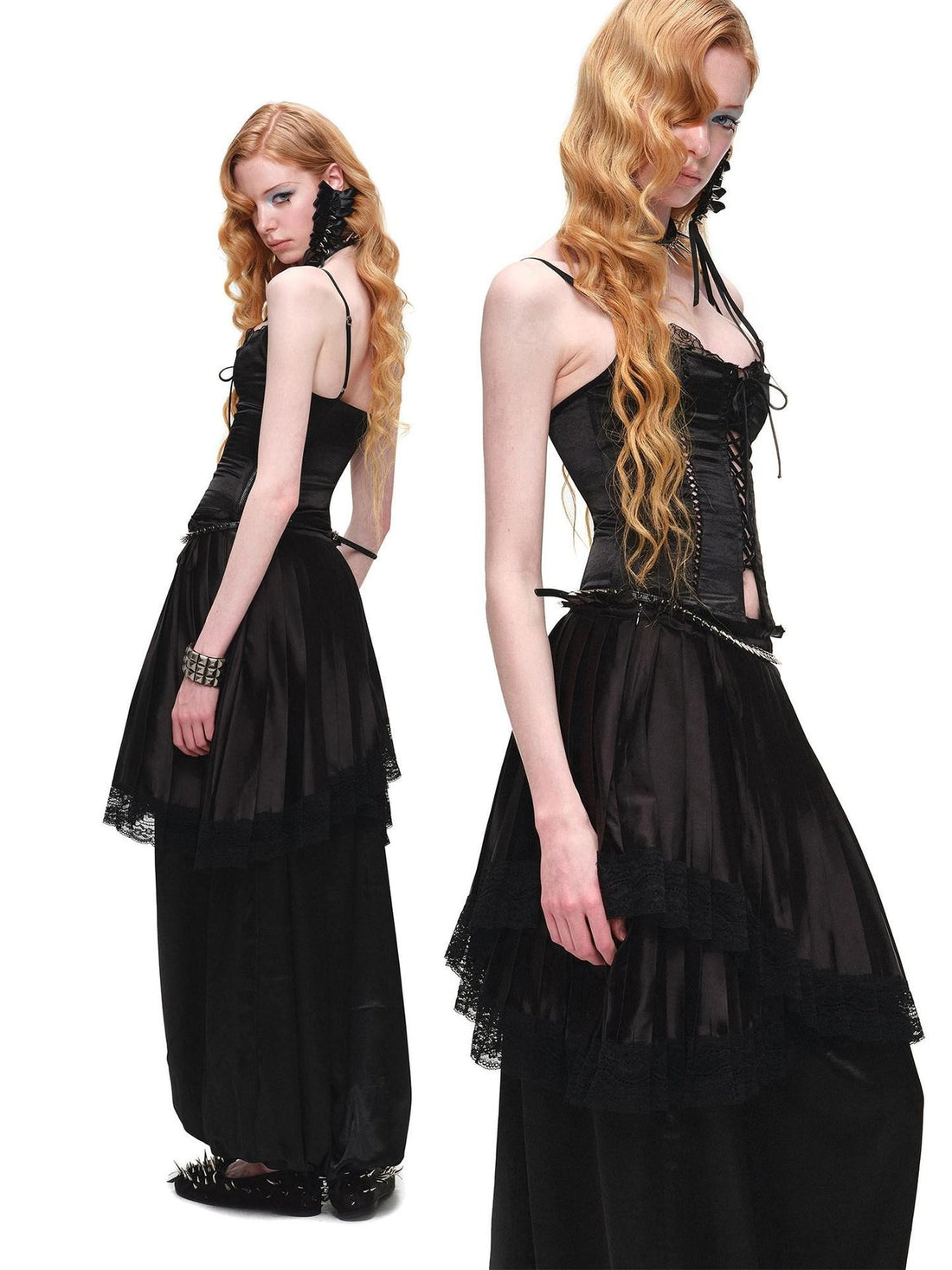 1JINN STUDIO Lace Boned Corset Tie Layered Women&