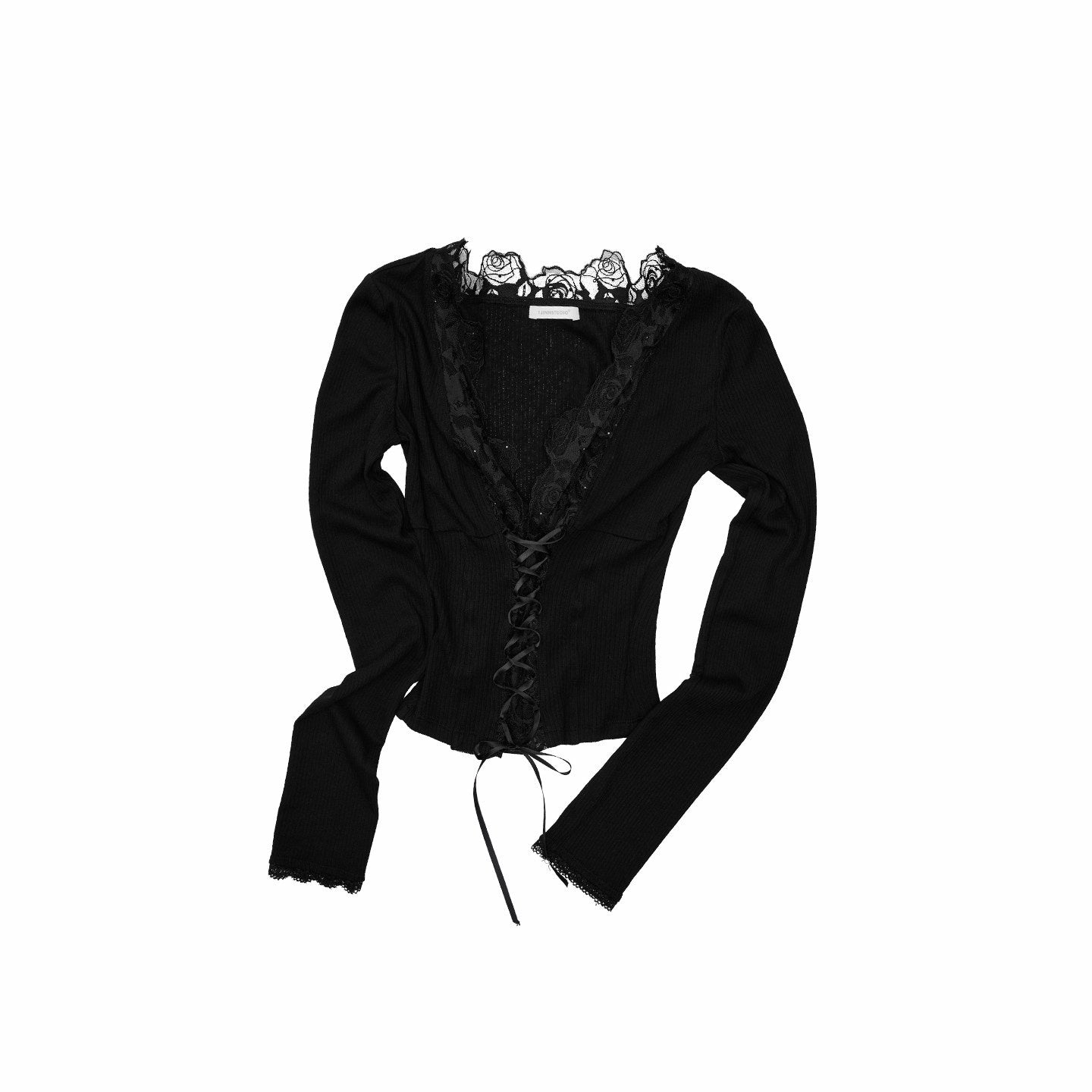 1JINN_STUDIO_Lace_Panel_V-neck_Slim_Fit_Women&