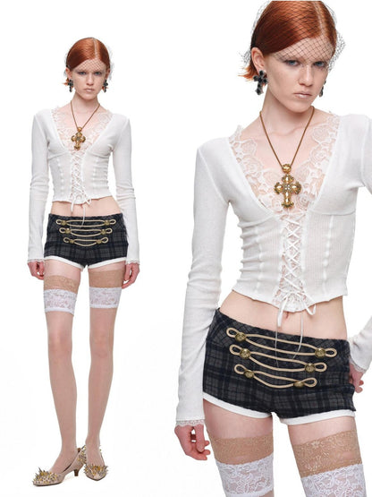 1JINN STUDIO Lace Panel V-neck Slim Fit Women&