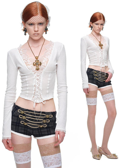 1JINN STUDIO Lace Panel V-neck Slim Fit Women&