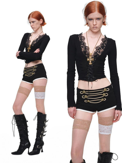 1JINN STUDIO Lace Panel V-neck Slim Fit Women&